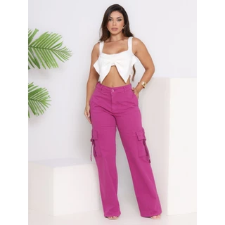 Calça Wide Leg Fuchsia Cargo Rosa