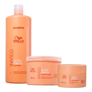 Kit Wella Nutri-Enrich Shampoo 1L, Máscara 500g,Máscara 150g