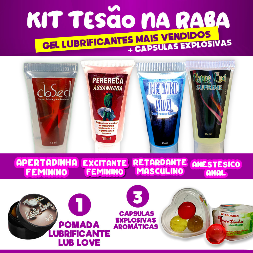 Kit Sex Shop 7 itens Gel Apertadinha, insensibiliza Anal, Excitante feminino, retardante masculino, lubrificante