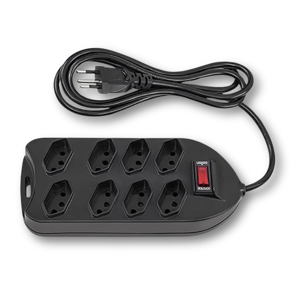 Filtro De Linha Protetor Eletrônico Com 8 Tomadas Bivolt EPE 1008+ Preto Intelbras Dupla Proteção Cabo Longo
