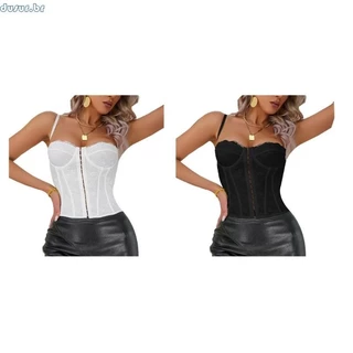 dusur9 Esparguete Feminino Gancho Frontal Camisole Crop Top Corte Baixo Floral Renda Fit Espartilhos Desossados Ve