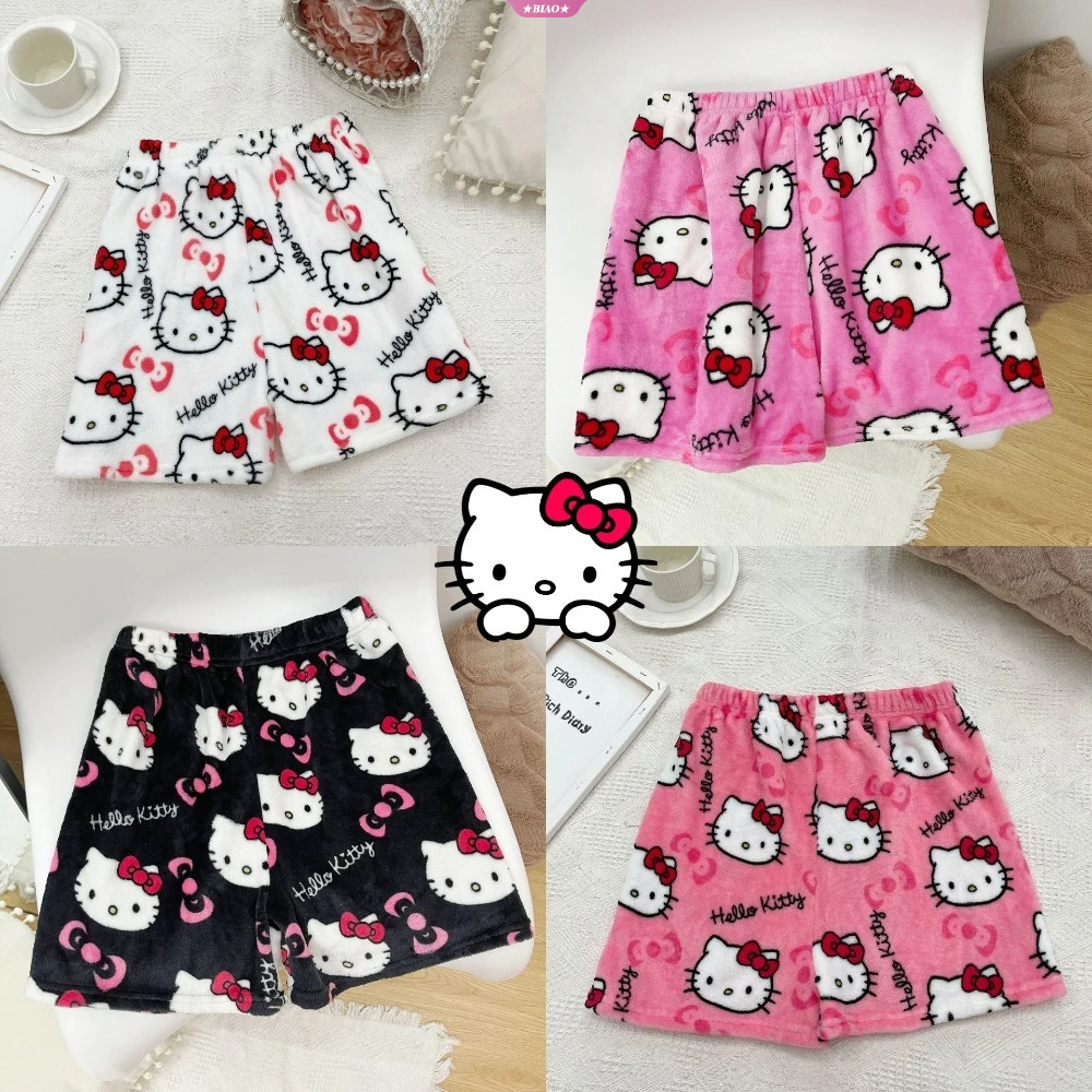 Calça Hello Kitty Sanrio De Verão Casal Calção Y2K Kawaii Flanela Moda Pijama Mulher Presente Casa