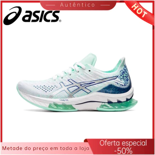 Asics Kinsei Blast Platinum Blue Green Marathon Breathable Cushioning Confortável Embalagem Tênis de Ressalto Leve (Mulher)
