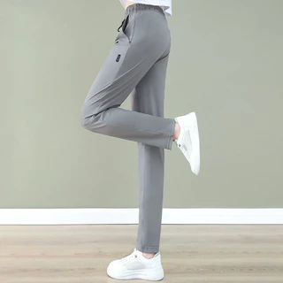 Calça Casual Feminina Leve De Verão Nova De Cintura Alta Emagrecedora E Esportiva De Perna Direita Larga