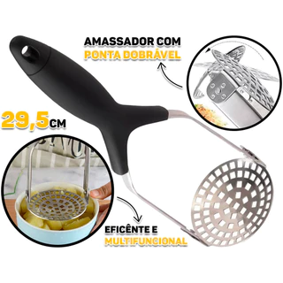 Amassador Espremedor Retrátil De Batatas E Legumes Aço Inox Cabo Plástico 29cm