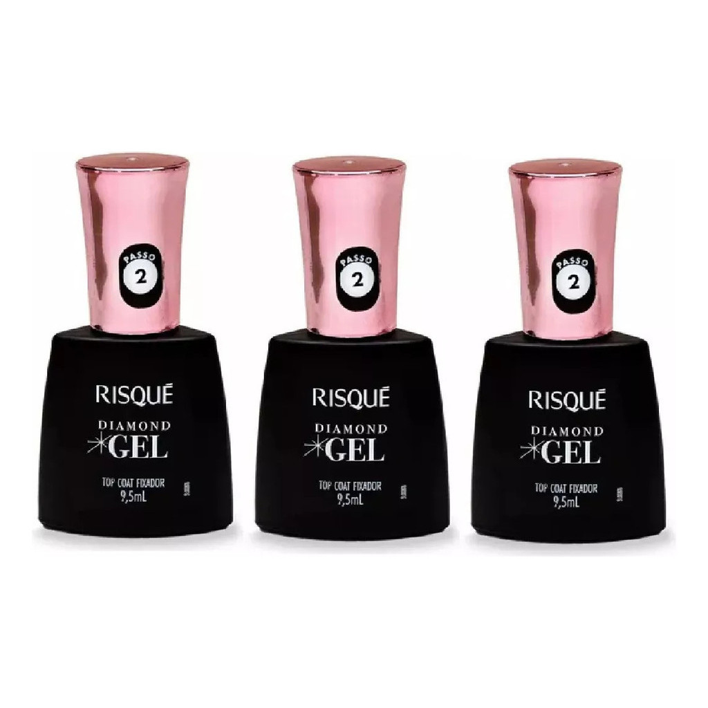 Kit 3 Risque Diamond Gel Top Coat Fixador 9,5ml Extra Brilho | Shopee ...
