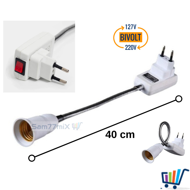 Soquete Flexível Para Lampada E27 Adaptador Extensão Com Tomada Bocal 40cm
