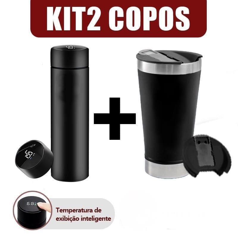 KIt 2 Copo térmico com Tampa e Abridor Garrafa térmica com medidor de temperatura Led