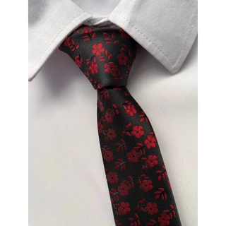 Gravata Slim Fit Floral Preta e Vermelha - 1200 Fios