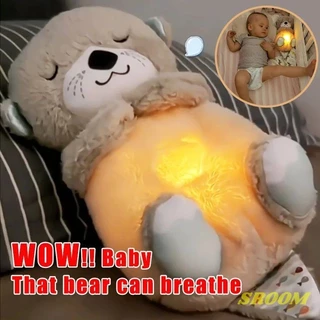 Respiração urso bebê calmante lontra boneca de pelúcia brinquedo do bebê crianças calmante música bebê dormir companheiro som e luz boneca brinquedo presente s