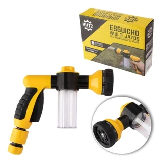 Esguicho Pistola Para Mangueira Com Conector Limpeza 8 Jatos Com Reservatório Distribuidor de Sabão 100ml Jardim