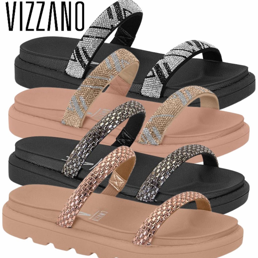 Papete Vizzano Feminina Tratorada Brilho Strass Pedrinhas Glitter Birken Conforto Rebelde