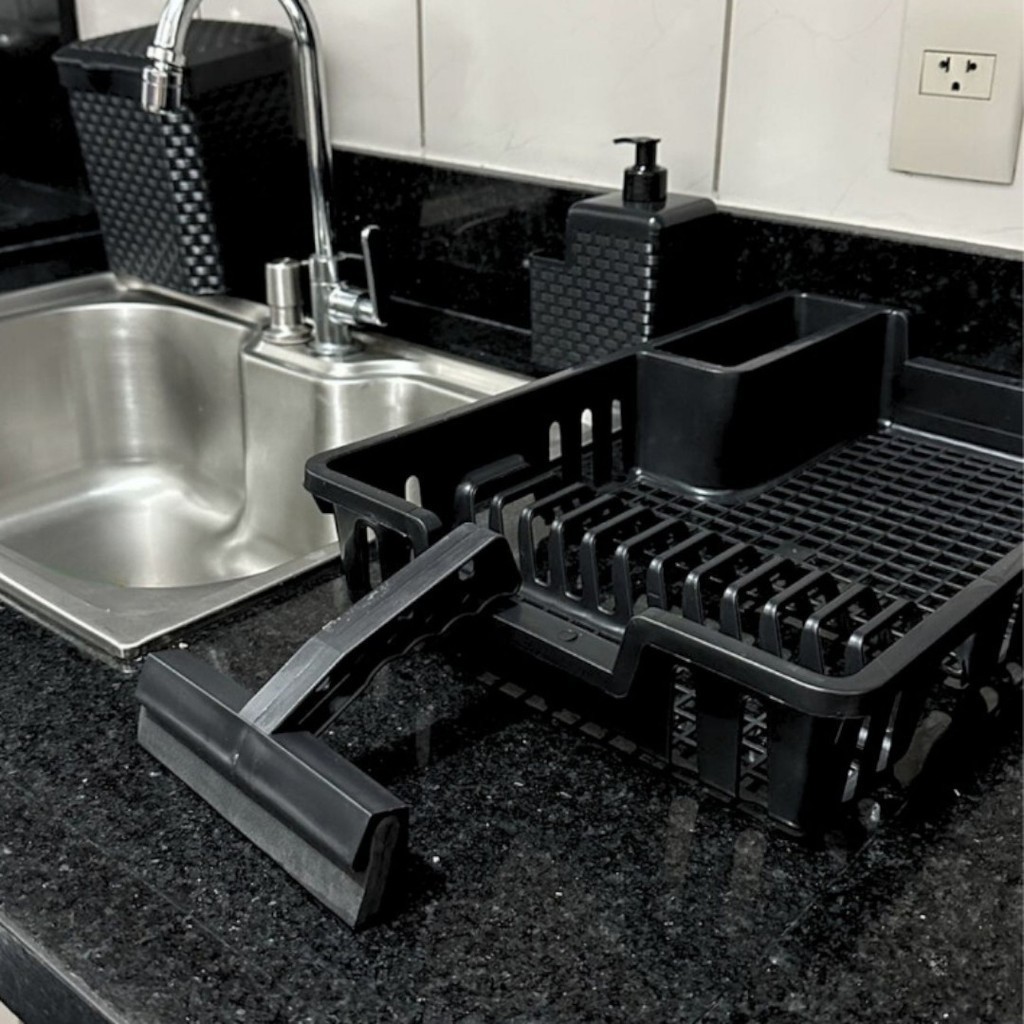 Kit Cozinha Completa Escorredor De Louça + Lixeira de Pia 5 litros + Porta Detergente + Rodinho de Pia