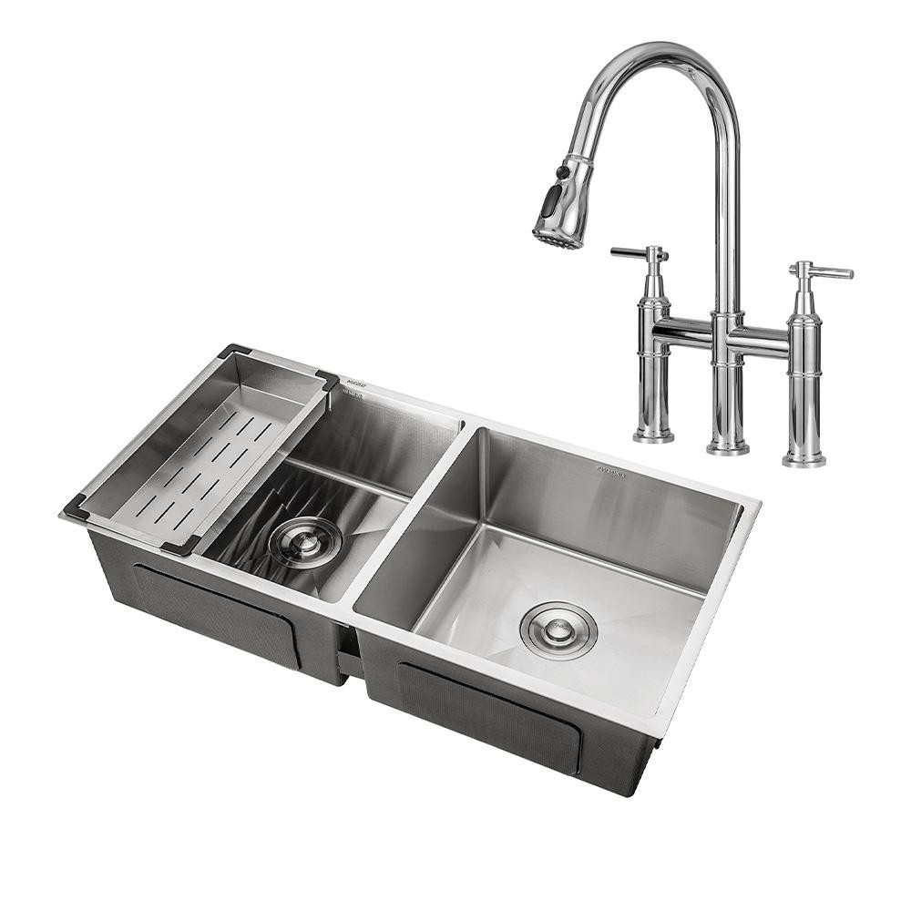 Cuba para Cozinha Tukano e Torneira Misturador Duplo Comando Içá Aço Inox Pingoo - Prata