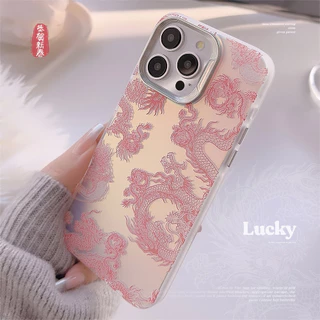 Aurora Gradiente Laser Flying Dragon Year Cloud Line Lucky Fortune Chinês Loong Pink Electroplating Frame Capa Dura Compatível Para iPhone 15 Pro Max Plus 14/13/12/11