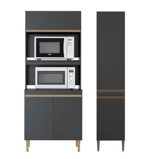 Kit 2 Armário Multiuso para Cozinha Nicho Forno/Micro Preto
