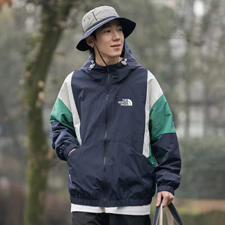 TNF Homens Patchwork Cor Casaco À Prova De Vento Esportivo Com Capuz Para Caminhadas Ao Ar Livre