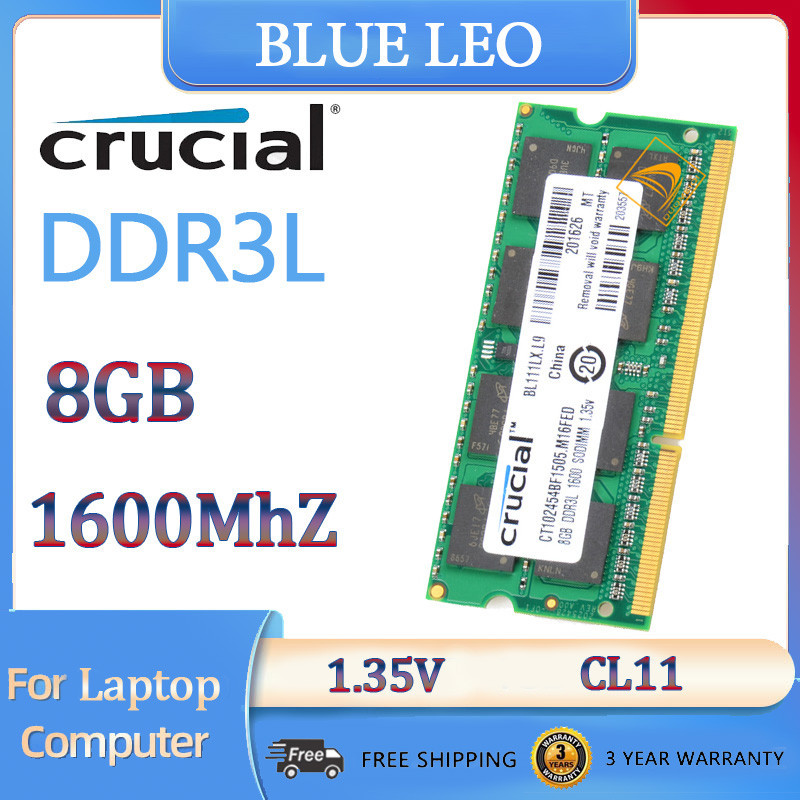 Crucial 8GB 2Rx8 PC3L-12800S DDR3L 1600Mhz SODIMM RAM Portátil CL11  Memória Intel