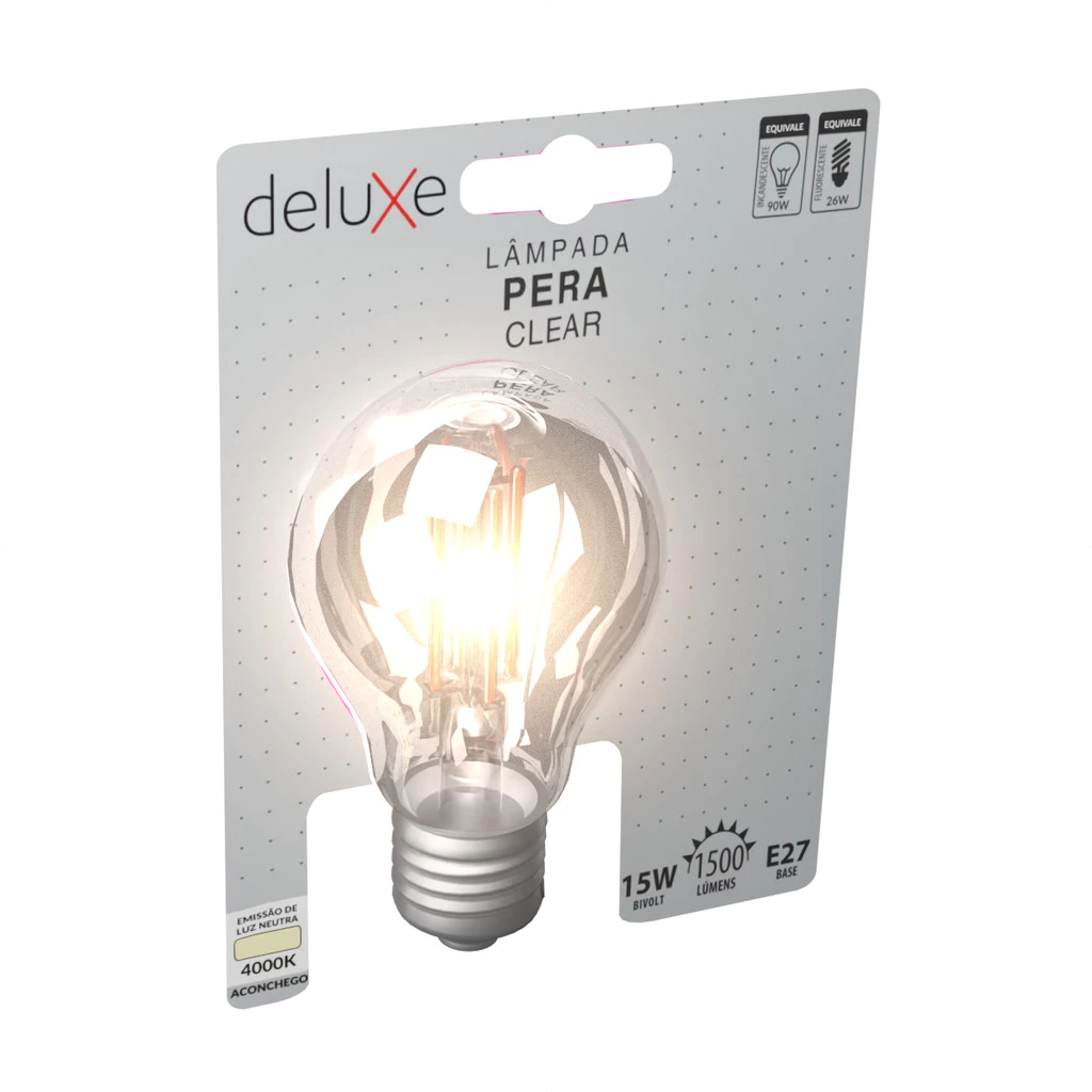 Lampada Led Pera Filamento Clear 15w 4000k Branco Neutro E27 110v/220v Cod: 352050870 Deluxe By Avant