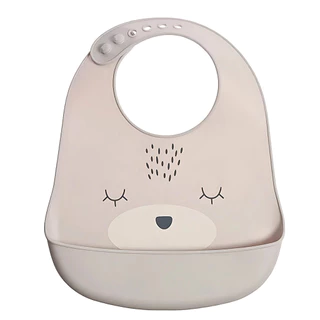 Babador de Ursinho Cinza Para Bebê Impermeável Silicone CBY0130 Castela