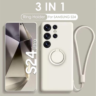 Capa Macia De Silicone Líquido Magnético De Luxo Para Telefone Samsung Galaxy S24 Ultra S24 Plus Porta-Anel À Prova De Choque Com Cordão De Segurança Livre