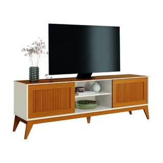 Rack Bancada para TV até 65 Polegadas 1,80m Ripado Impressão 3D 2 Portas Cedro / Off White King EDN