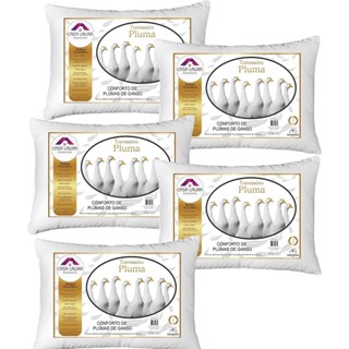 Kit 5 Travesseiro Pluma de Ganso Luxo Antiacaro 70x50cm Toque Macio