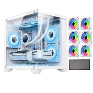 Gabinete Gamer Branco Com 6 Fans Rgb Inclusas Micro Mini Atx Water cooler Tampa de Vidro