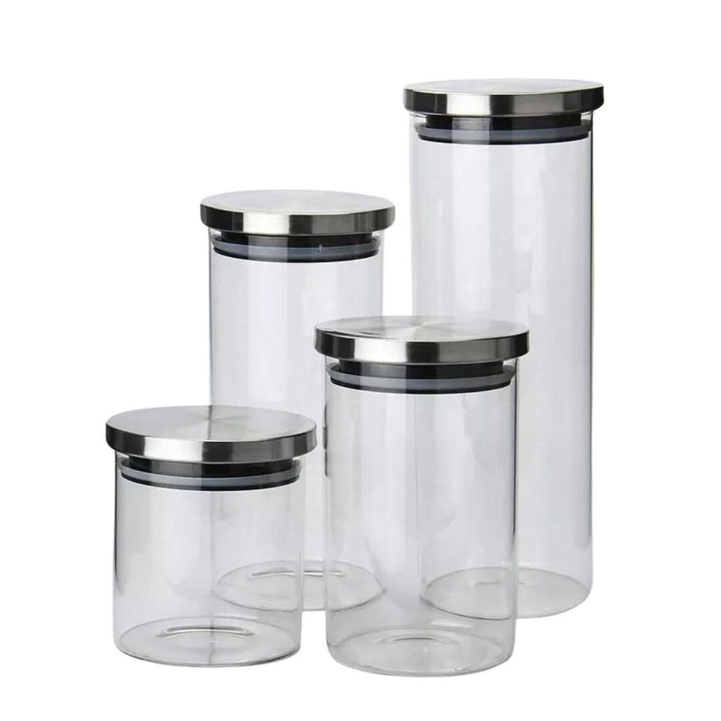 Jogo 3 Potes De Vidro Borossilicato Tampa Inox Hermético Porta Mantimentos e Condimentos