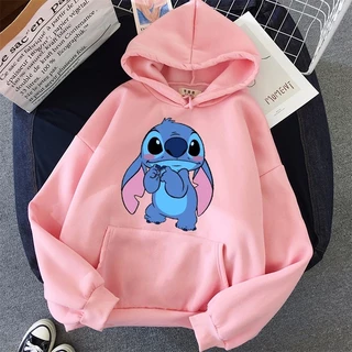 Blusa Moletom Lilo & Stitch Coala Fofo Desenho Blusa Feminina Casaco de Frio com Bolso e capuz estampado Unissex