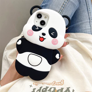 Panda Phone Case Silicone Para iPhone15 14 13 12 Pro Max 11 Bonito Desenho Animado Capa Traseira Em gel De Sílica Macia De Borracha