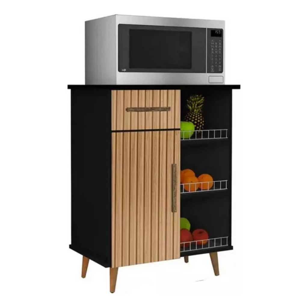 Fruteira Balcão C/ Suporte P/ Microondas Cristal Cor Preto/ripado