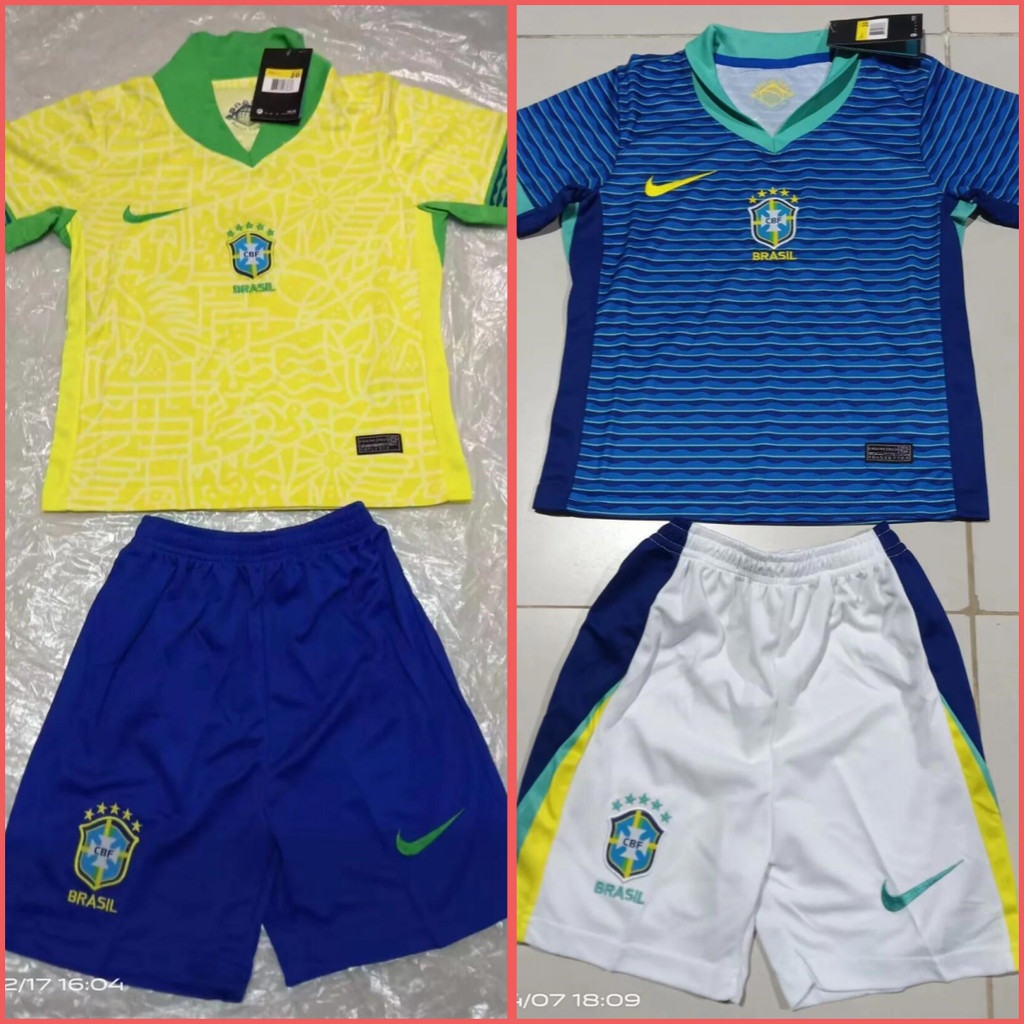 2024 Seleção Nacional Brasileira Camisa De Futebol Infantil top + shorts Para Crianças De 2-13 Anos