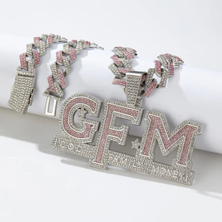 Hip Hop Europeu Americano hiphop Masculino de Rua Vestido Diamante Diamante Rhinestone GFM Carta Pingente exclusivo Hip Hop Diamante Rosa Colar Cubano Mulheres