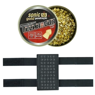 CHUMBINHO TECHNOGUN SONIC GOLD PENETRAÇÃ O 15,65GR 250UN. 5.5MM + PORTA CHUMBINHOS