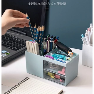 Organizador Porta Caneta De Mesa Com 2 Gaveta
