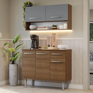 Armário de Cozinha Compacta 105cm Rustic/Cinza Emilly Madesa 03 em Oferta na Shopee