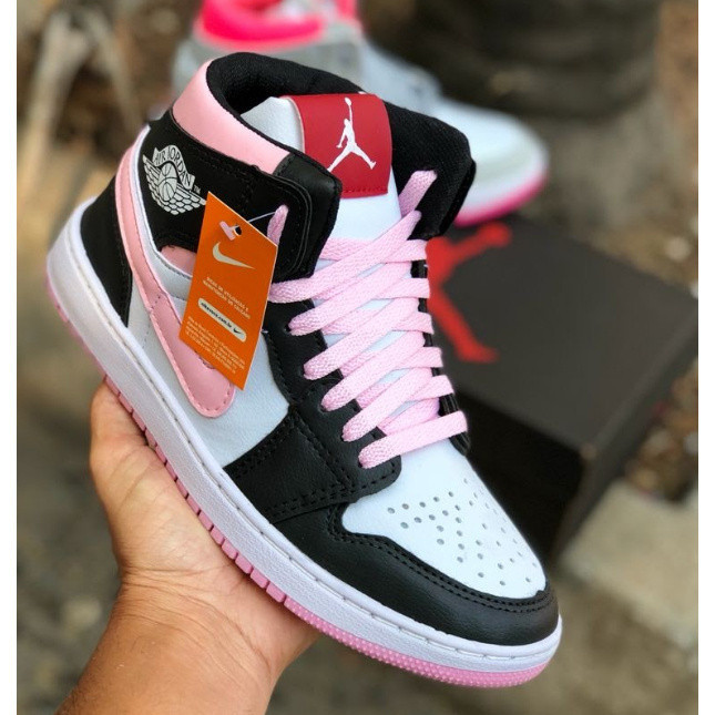 Tenis Air Jordan 1 Botinha Cano Alto Preto e Rosa Feminino Lançamento ...