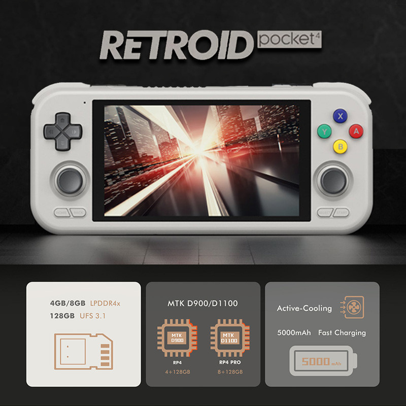 Retroid Bolso 4/4Pro Console De Jogo Portátil 4.7 Polegadas Tela Touch RAM 4GB/8GB WiFi 6.0 Bluetooth 5.2 5000mAh Jogos Hobbies Presente