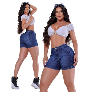 Short Jeans Feminino Cintura Alta Empina Bumbum com Lycra