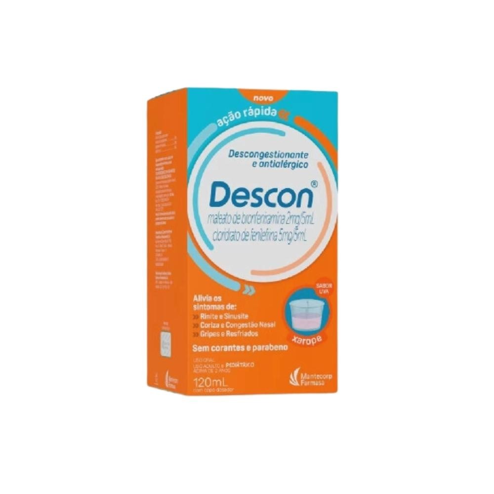 Descon Xarope 120ml - Descongestionante e Antialérgico - Sinusite ...