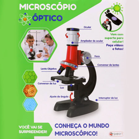 Microscópio infantil com suporte para celular shiny toys brinquedo educacional 100x a 1200x