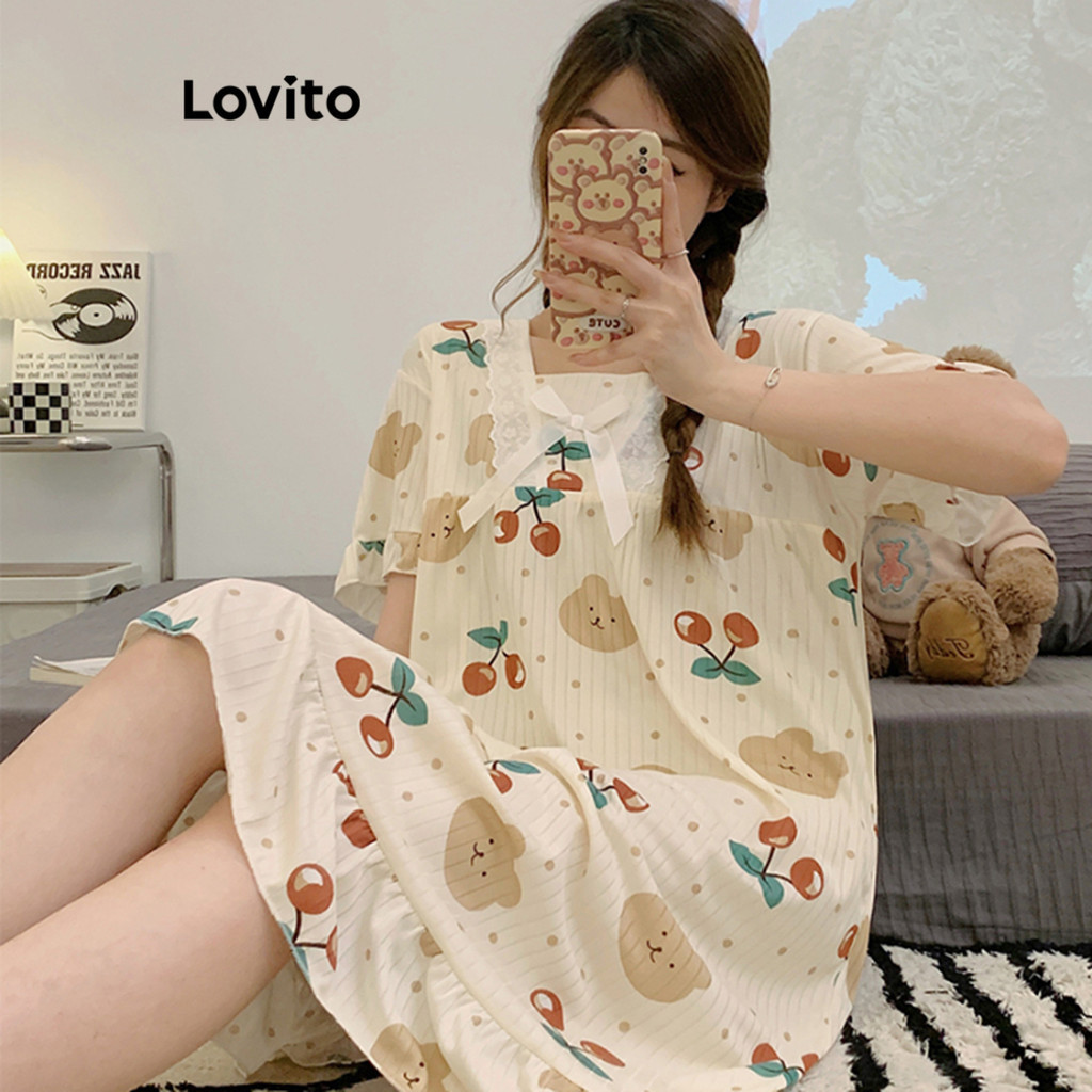 Lovito Vestido De Dormir Casual Ditsy Floral Padr O Para Mulheres Lna Shopee Brasil