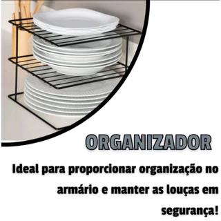 Suporte Organizador de Prato Para Armário Cozinha Quadrado de canto Dois Andares