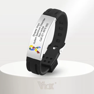 Vnox Fashion Free Pulseira Autismo Personalizada Para Homens , Aço Inoxidável Gravado Personalizado ICE De Emergência Contato Preto De Silicone