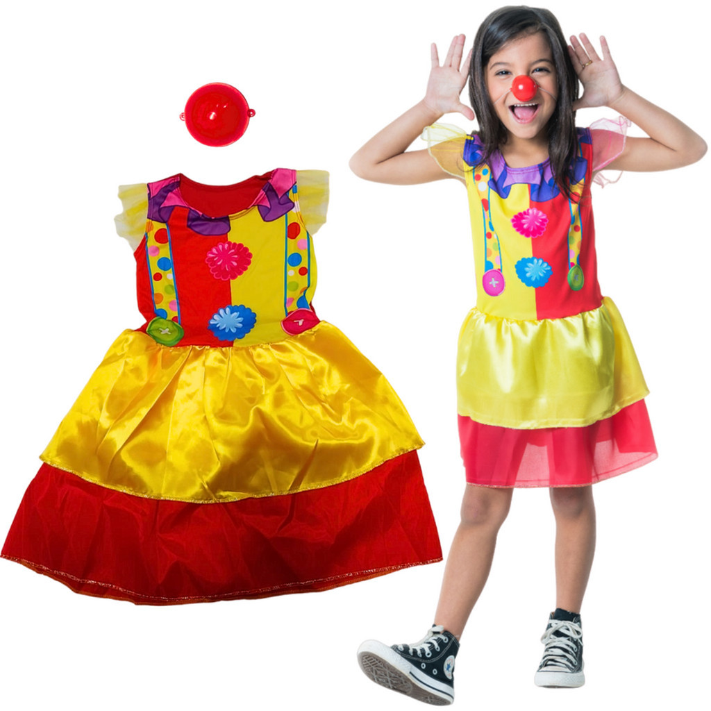 Fantasia Infantil Palhacinha Completa Menina Com Acessórios Nariz De ...