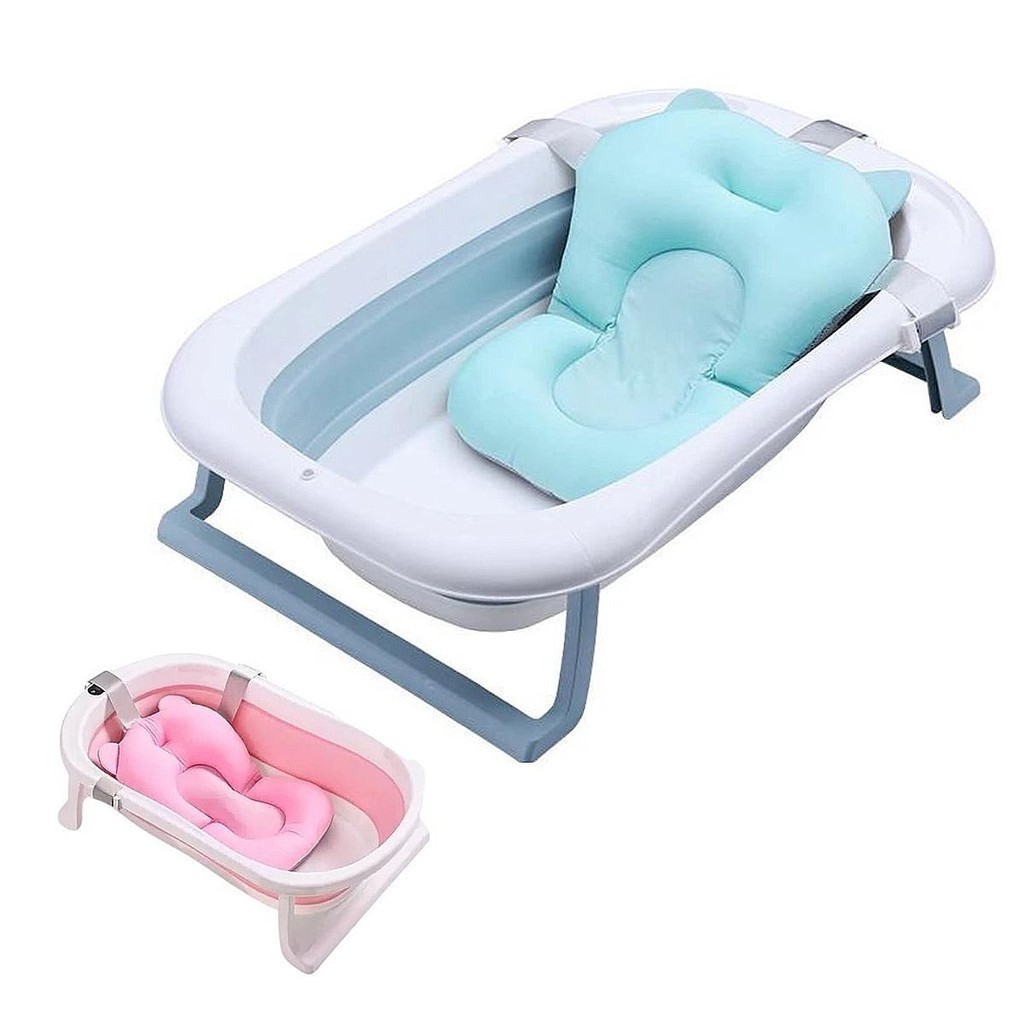 Kit Banheira E Almofada Banho Bebê Infantil Dobrável Boia Flutuante Recém Nascido Abre Fecha