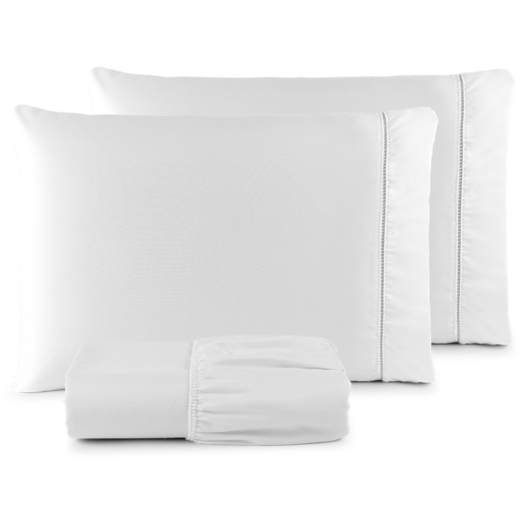 Jogo de Lençol 03 Peças 400 Fios Cama Casal Queen Micropercal Ponto Palito - MaYu