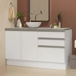 Armário Gabinete para Banheiro 140cm 2 Portas 3 Gavetas Branco Madesa em Oferta na Shopee