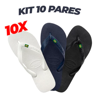 Kit 10 Pares de Chinelos do Brasil Masculino e Feminino Branco Preto Promoção